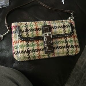 Coach, tweed wristlet with leather detailing, excellent used condition